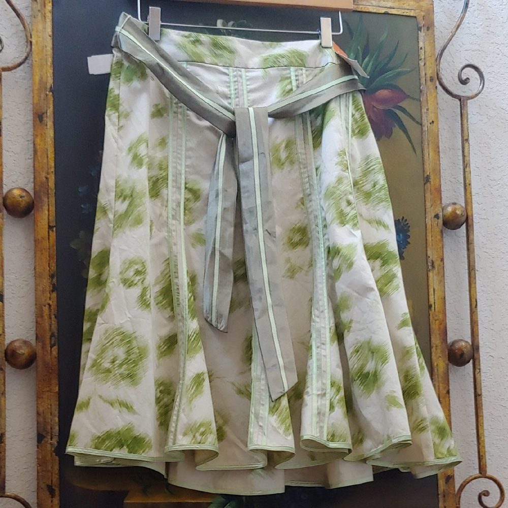 Y2K Old Navy Cotton Panel Wavy Flare Skirt w/Satin Sash, Waist 35 in. (Spr 2006)